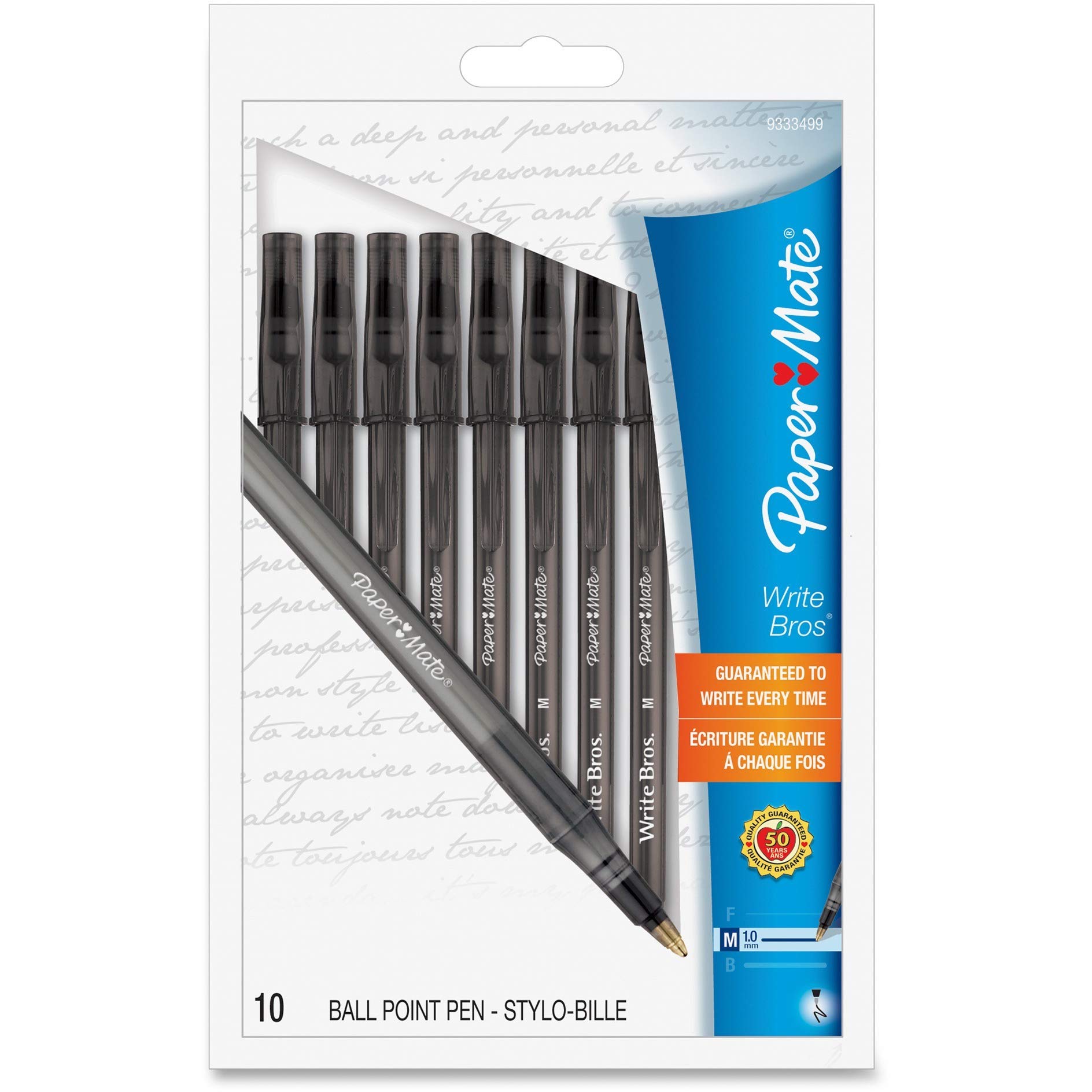 Photo 1 of Paper Mate 9333499 Black Medium Tip Write Brothers Stick Ballpoint Pens 10 Coun