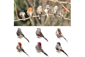 LWINGFLYER 6pcs Artificial Birds Realistic 3.9-Inch Simulation Foam Feather Sparrow Bird Clip on Ornaments for Christmas Decoration Craft Wedding Party Accessories