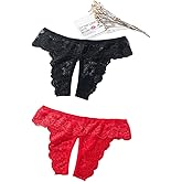 Justgoo Womens Sexy Thongs Lace Panties Underwear Low Rise Plus Size Underpants Pack of 5