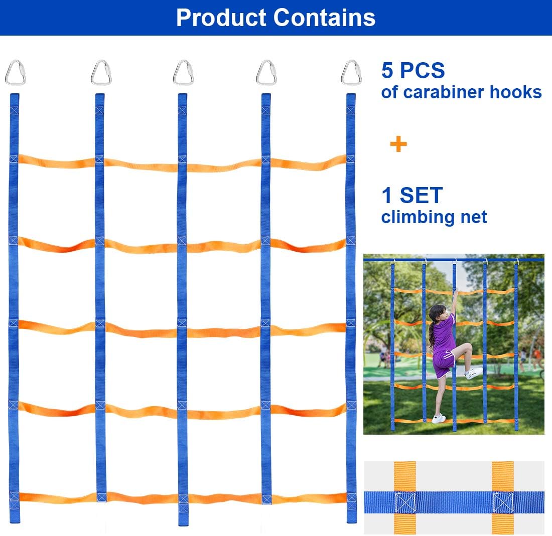 TOPNEW Climbing Net for Kids Outdoor, Portable Ninja Cargo Net Rope Ladder Monkey Bars for Ninja Line, Jungle Gyms, Swing Set, Ninja Warrior Style Obstacle Courses for Outdoor Treehouse: Toys & Games