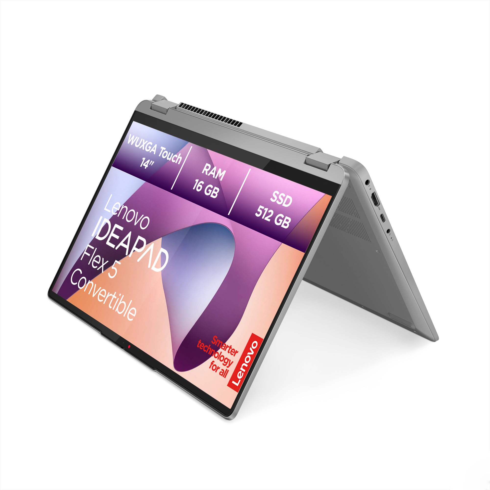 Lenovo IdeaPad Flex Convertible 5 Laptop | 14" WUXGA Display | AMD Ryzen 7 7730U | 16GB RAM | 512GB SSD | AMD Radeon Grafik | Windows 11 Home | QWERTZ | grau | 3 Monate Premium Care