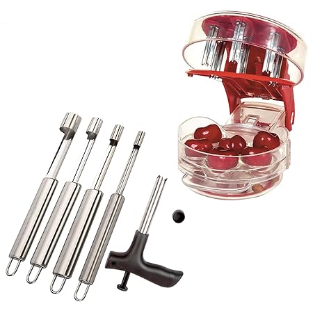 Coralpearl Kirschentsteiner,Cherry Pitter Stoner Entkerner für 6 Kirschen,Kokosnuss Öffner Werkzeug Punch Knife,Früchte Stein