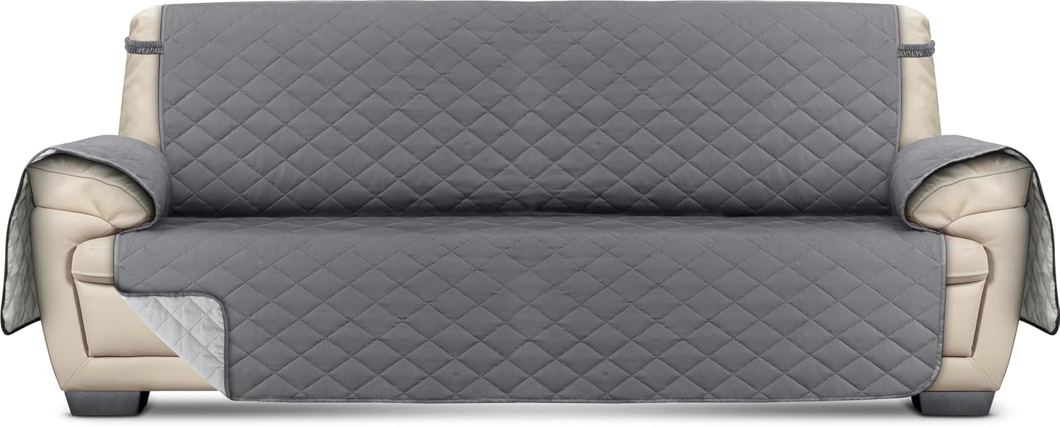 Slipcovers - Utopia Bedding Reversible Oversized Couch Cover for 3 Cushion, Water Resistant Sofa Cover, Furniture Protector with Foam Sticks and Elastic Straps for Kids Dogs Pets (Oversized Sofa, Gray/Light Gray)