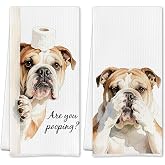 SereneHanctuary Funny English Bulldog Bathroom Hand Towels, English Bulldog Lover Gifts for Women, are You Pooping Decorative Hand Towel Decor for Washroom Restroom, 16x24 Inch Set of 2