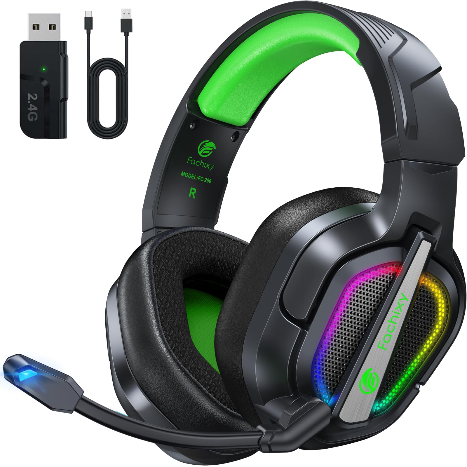 Photo 1 of Fachixy FC200 Wireless Gaming Headset for PS5, PS4-2.4GHz USB Foldable Headphones with Mic - 3D Stereo Bluetooth Headset with 50Hrs Battery Life, for Switch, PC, Mac, Mobile