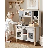 ROBOTIME Play Kitchen for Kids, Wooden Kids Play Kitchen Playset with Cutting Toy Food Set, Toaster and Toddler Gardening Set