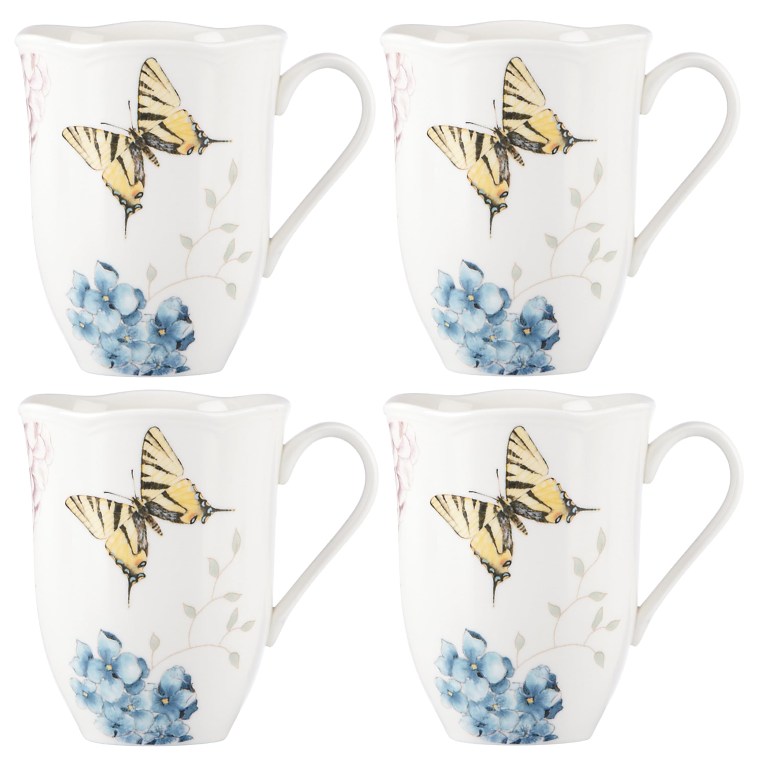 Lenox Butterfly Meadow Hydrangea 4-Piece Porcelain Mug Set, 4 Count (Pack of 1), Multi
