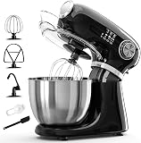 Kismile 5.5QT Tilt-Head Stand Mixer, 12-Speed Electric Mixer with 304 Stainless Steel Bowl - Includes Whisk, Dough Hook, Beater for Baking Bread, Cakes, Cookies (Light Black)