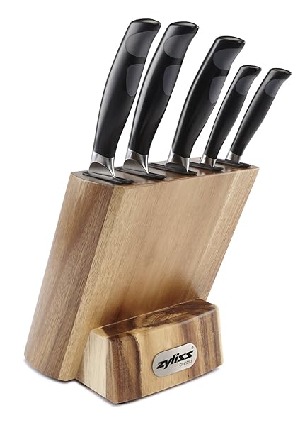 ZYLISS Control Kitchen Knife Set with Block - Professional Cutlery Knives- Premium German Steel -