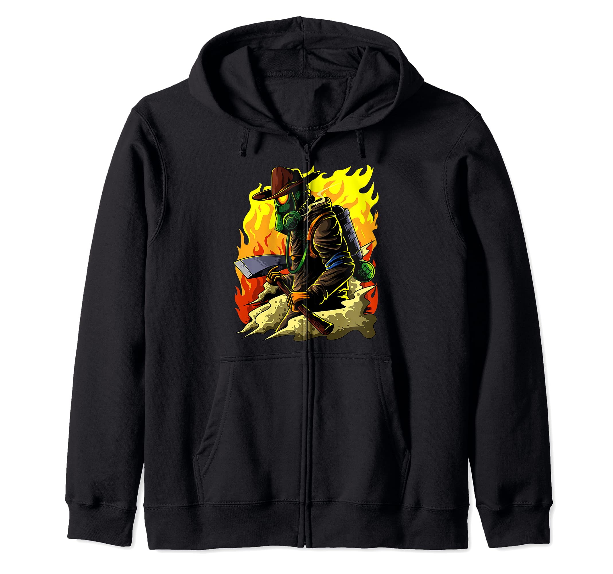 Fireman With Fire Helmet Axe Illustration - Fire Department Zip Hoodie