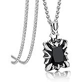 Bandmax Gothic Stone Pendant Necklaces for Men Women Stainless Steel Dragon Claw Ruby/Blue Topaz/Emerald/Black Onyx Gemstone Pendant Goth Punk Designer Necklace Halloween Jewelry