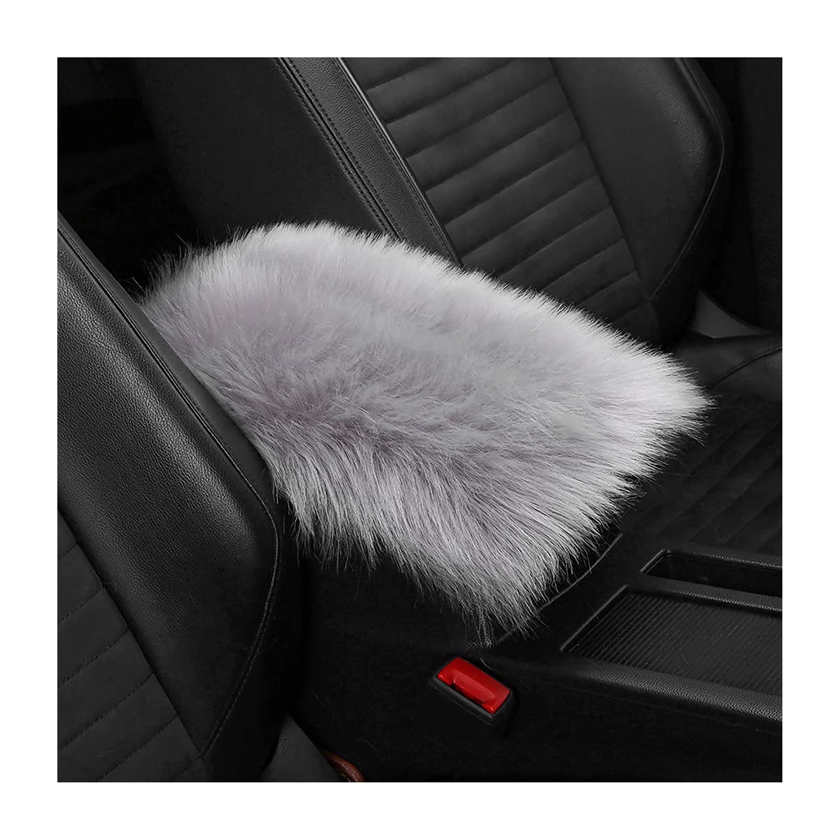 Photo 1 of Furry Auto Center Console Cover Pad, 11.8"x7.8" Soft Sheepskin Wool Armrest Cushion, Fluffy Vehicle Armrest Seat Box Protector Warm in Winter, Car Interior Accessories for Women and Men (Gray)
