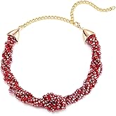 COOLSTEELANDBEYOND Crystal Beaded Twisted Knot Multi-Strand Collar Necklace, Choker, Statement Necklace