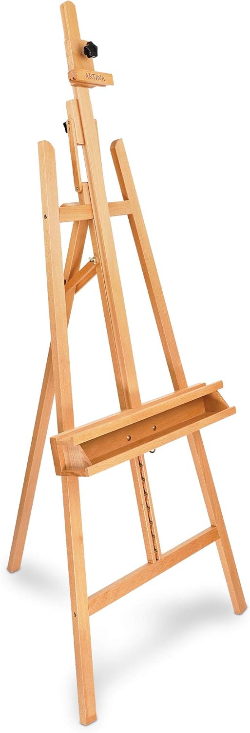 Artina Leinwand Staffelei Holz groß Barcelona - Holz-Staffelei aus Buche - Natur Künstler Staffelei für Keilrahmen bis 120 cm - Malerstaffelei mit Doppelauflage