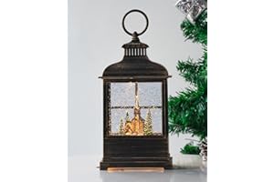 CLOUD SAKURA 10.5" Christmas Snow Globe Lantern, Music Box, Rotating Snowflake Glitter Water Light with Timer, USB and Battery Powered Decoration (Church Christmas Tree)