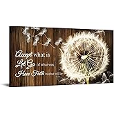 iKNOW FOTO Vintage Canvas Wall Art - Dandelion with Butterfly and Accept What Is Quote - Brown Farmhouse Style - Modern Artwork Poster Ready to Hang, 20x40 Inches