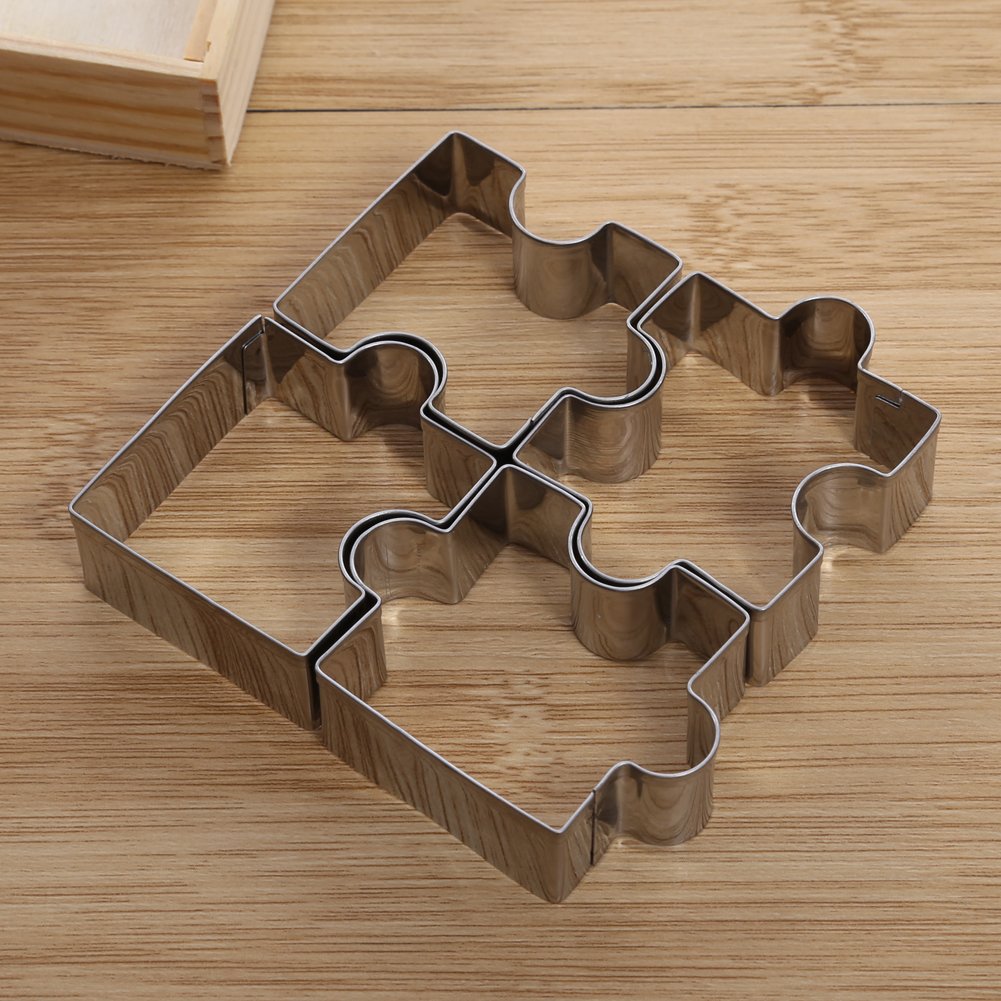 4pcs Stainless Steel Puzzle Cookie Cutter DIY Biscuit Dessert Mold Pastry Fondant Cake Sugarcraft Decorating Frame Cutter Tool