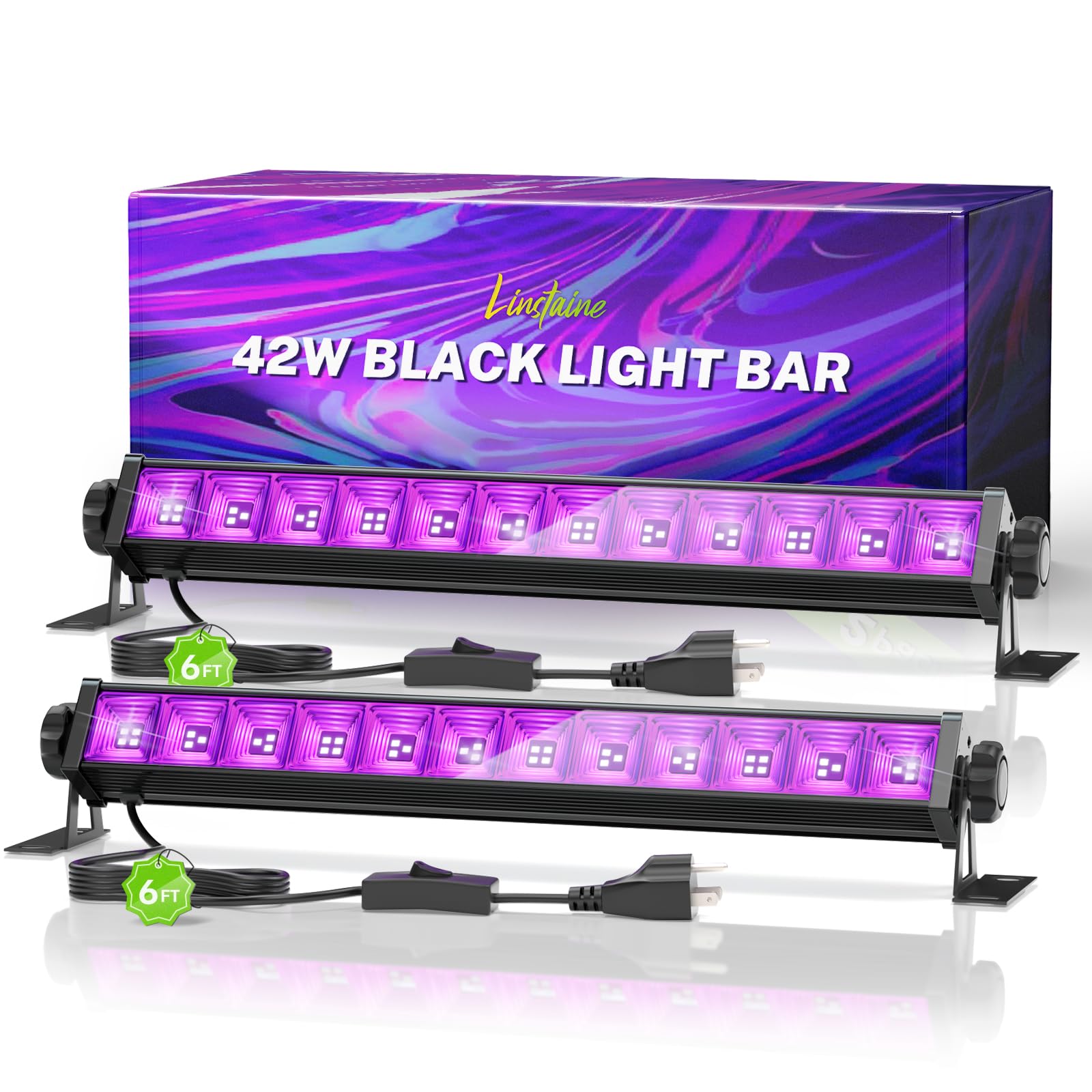 Photo 1 of 2 Pack 42W LED Black Light Bar, Blacklight with 6FT Cord+Switch+Plug, Glow in The Dark Black Lights Party Supplies for Halloween Decorations, Fluorescent Poster, Body Paint, Classroom, Bedroom