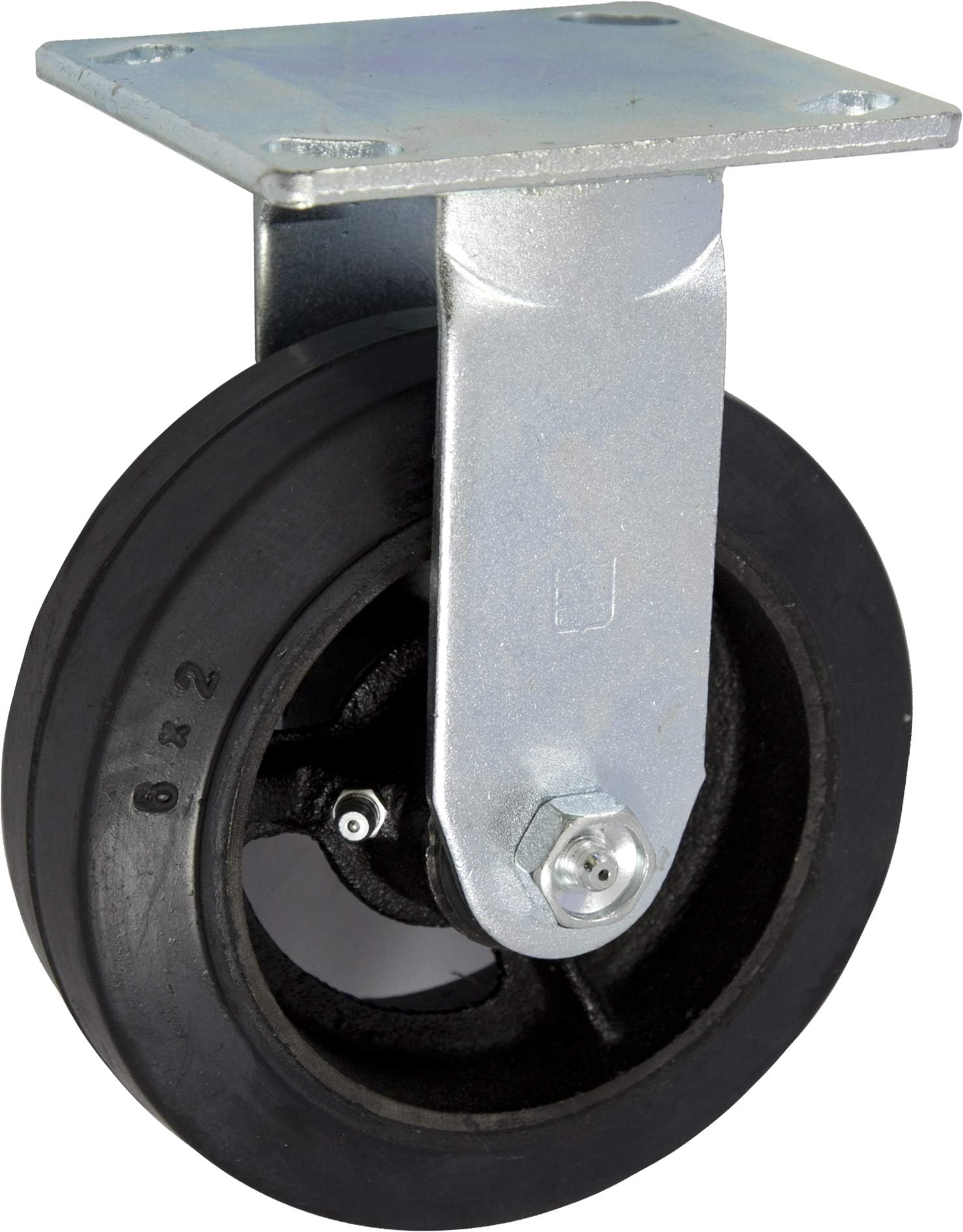 Caster Barn - 6" x 2" Rubber on Iron Wheel Medium Duty Industrial Caster - Dumpster & Trash Container Fixed Caster