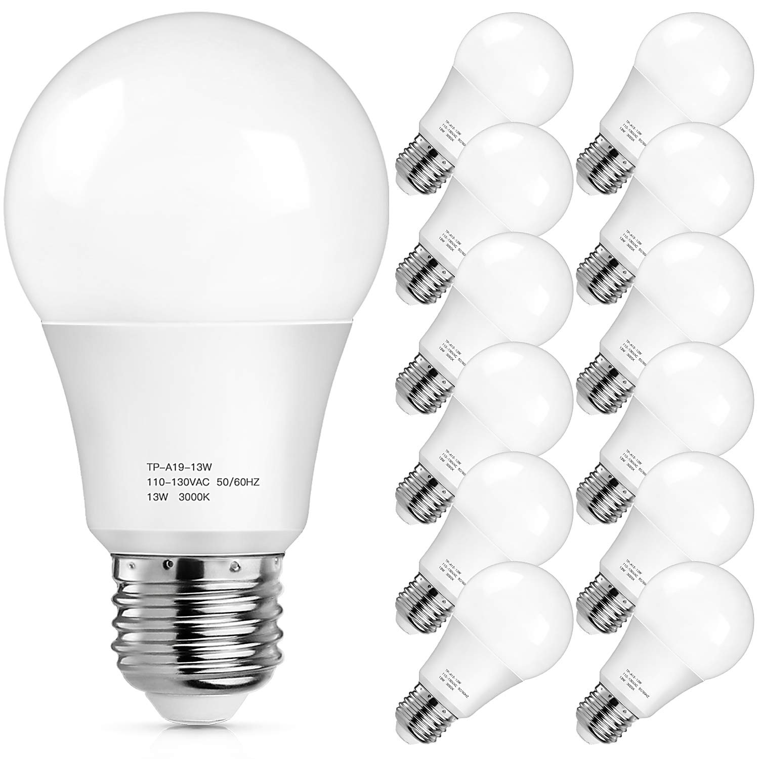 Photo 1 of MAXvolador A19 LED Light Bulbs 100-125 Watt Equivalent, 3000K Soft White LED Bulb 13-Watt,1500 Lumens, E26 Standard Base,No Flicker, Non Dimmable, Pack of 12