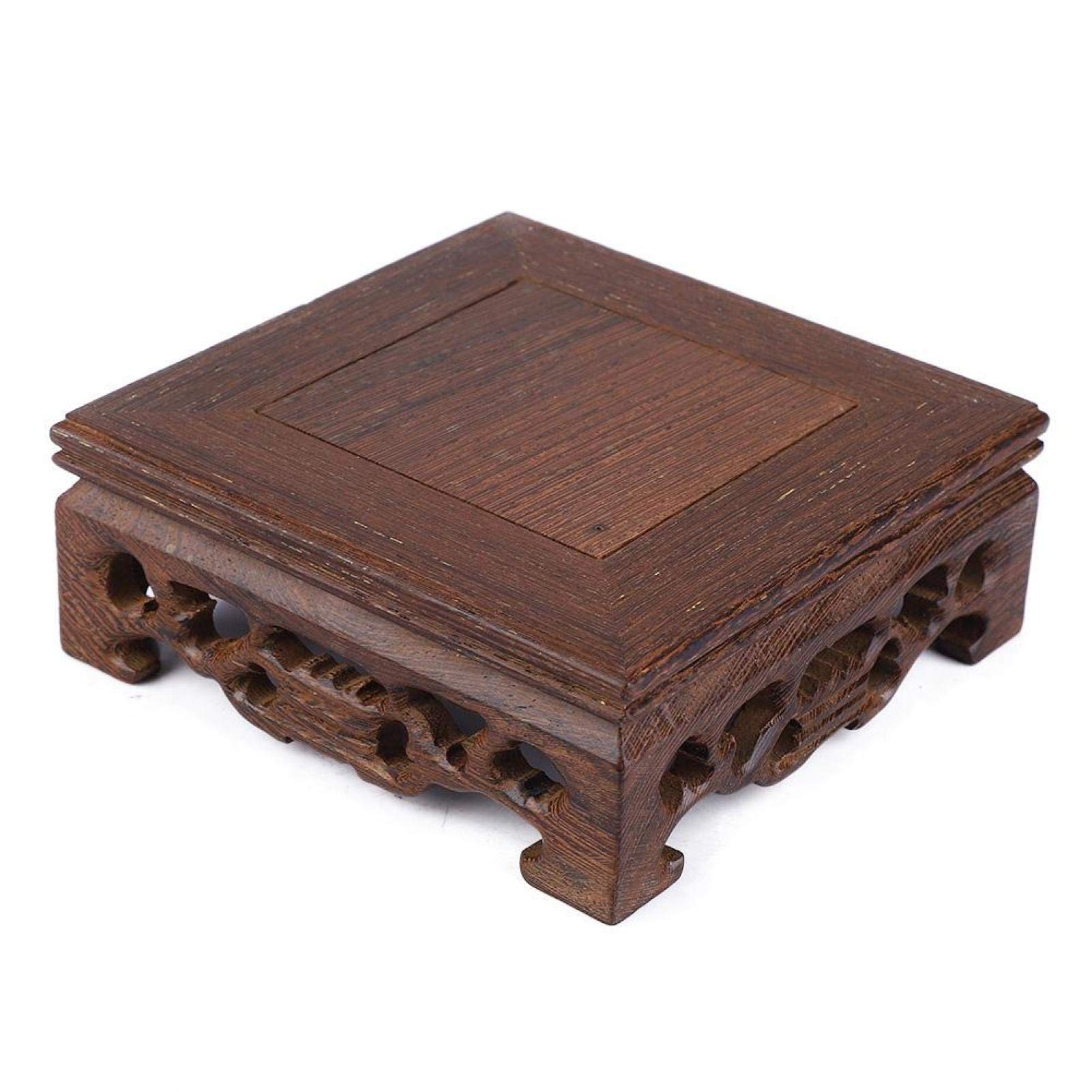 Miskall Square Teapot Pedestal, Wooden Small Teapot Base Wooden Vase Stand Solid Oriental Vase Bonsai Decoration for Home Office(10x10x3.7 cm)