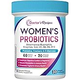 Doctor's Recipes Probiotics for Women, Akkermansia Muciniphila, Prebiotics, Cranberry, D-Mannose, Iron, Folate, VC, B6, B12, 60 Billion CFU, Vaginal, Digestive, Immune Health, 30 Vegan Capsules