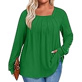 Anymeet Plus Size Tops for Women Long Sleeve Tunic Casual Shirts Square Neck Blouse 1X-5X