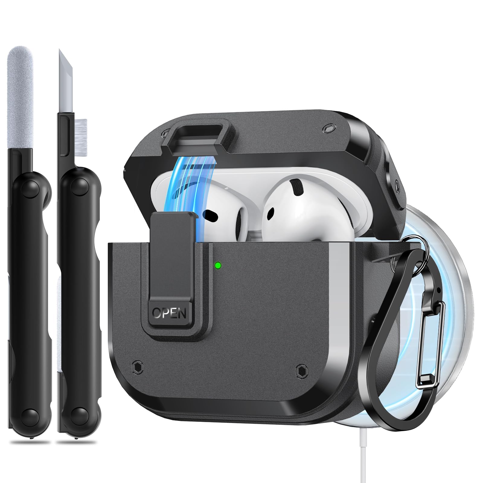 Photo 1 of Inesore for AirPods 4 Case,Compatible with MagSafe,Compatible with Airpods 4 with Active Noise Cancellation Charging Cover(2024) (USB-C),Magnetic Automatic Lock & Cleaning Kit,Black