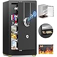 8.0 Cuft Heavy Duty Biometric Fireproof Safe Box, Home Safes Water Fireproof, Large Document Safe With Bottom Hidden Safe, Keypad, Anti-Theft Dual Alert, Mute Mode, Digital Security Safe For Business