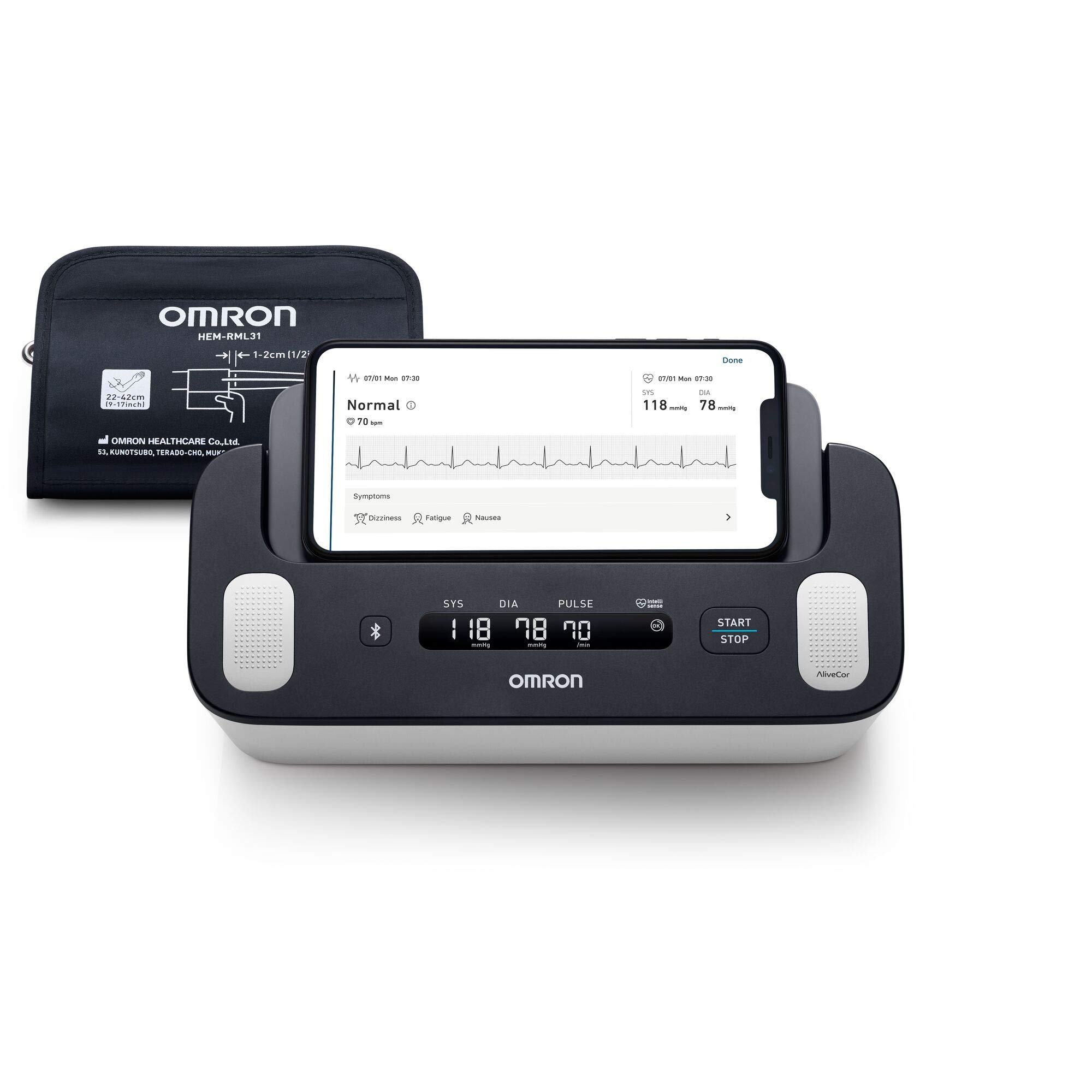 OMRON Complete Upper Arm Blood Pressure Monitor and ECG for Hypertension Monitoring and AFib screening for Home Use - 2-in-1 BP Monitor and ECG Machine with 1 Year OMRON Connect Premium for Free