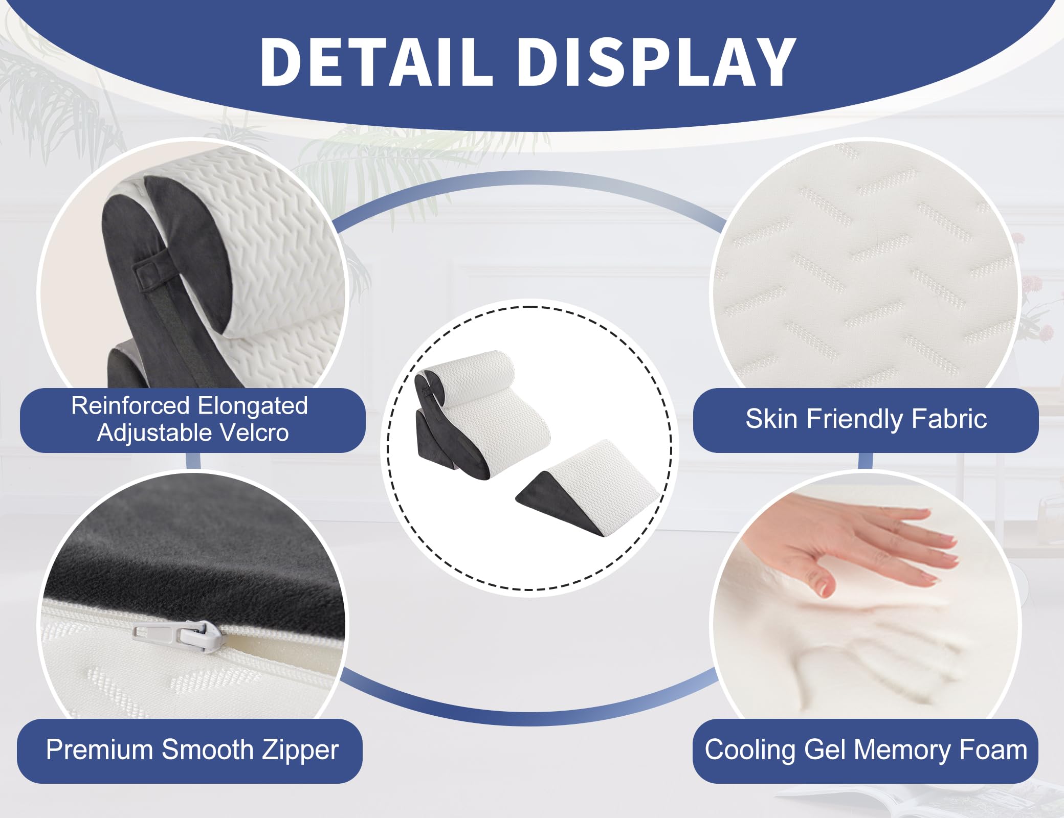 4PCS Orthopedic Bed Wedge Pillow Set for Sleeping, Post Surgery Foam Support Pillows for Back, Neck and Leg Pain Relief, Adjustable Triangle Pillow – Acid Reflux, GERD & Snoring Recovery, White Grey