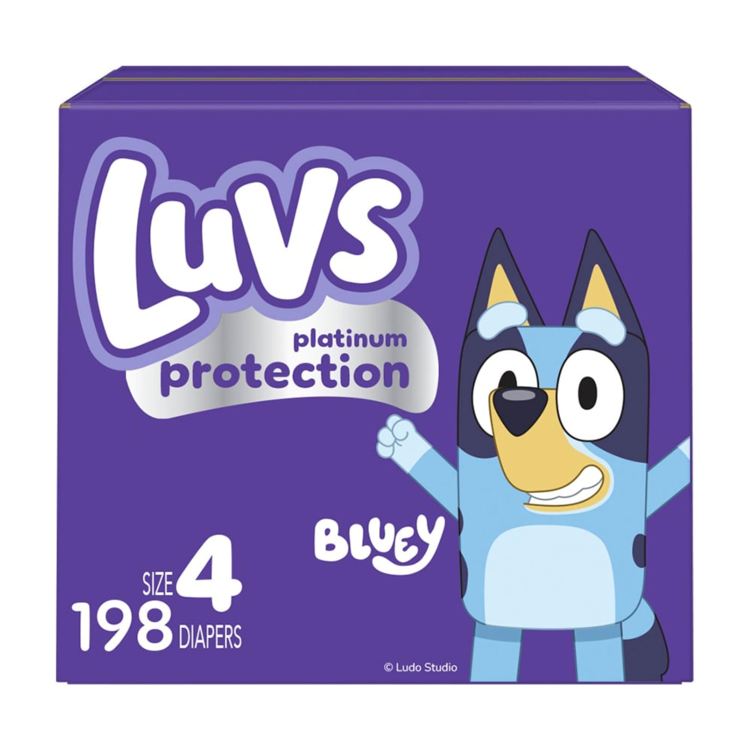 Luvs Size 4 Baby Diapers, Platinum Protection Bluey Diapers for Day & Night,Size 4 (22-37 lbs), 198 Count