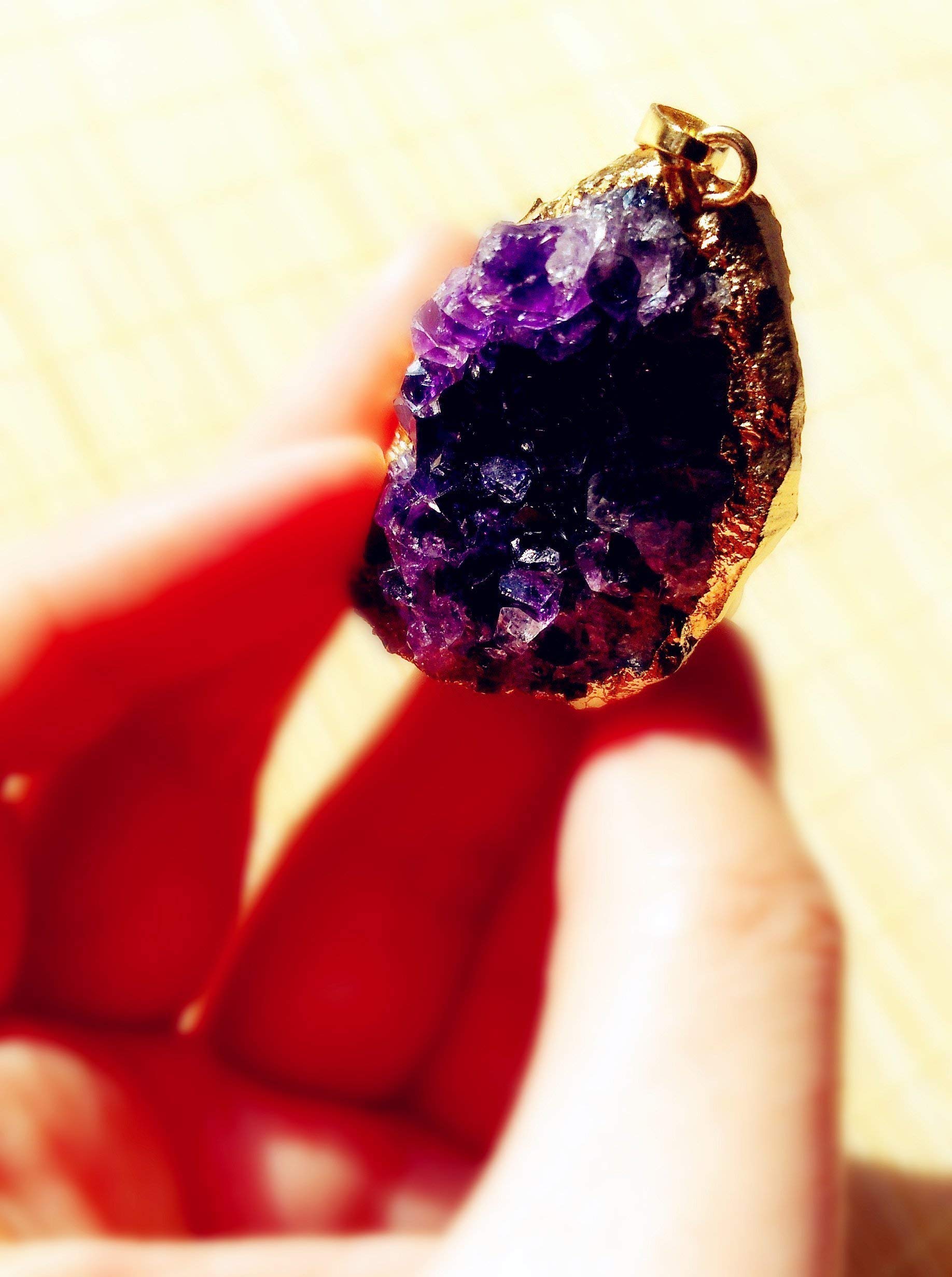 Handmade Electroplated Large Teardrop Amethyst Cluster Pendant Chakra Healing Tool
