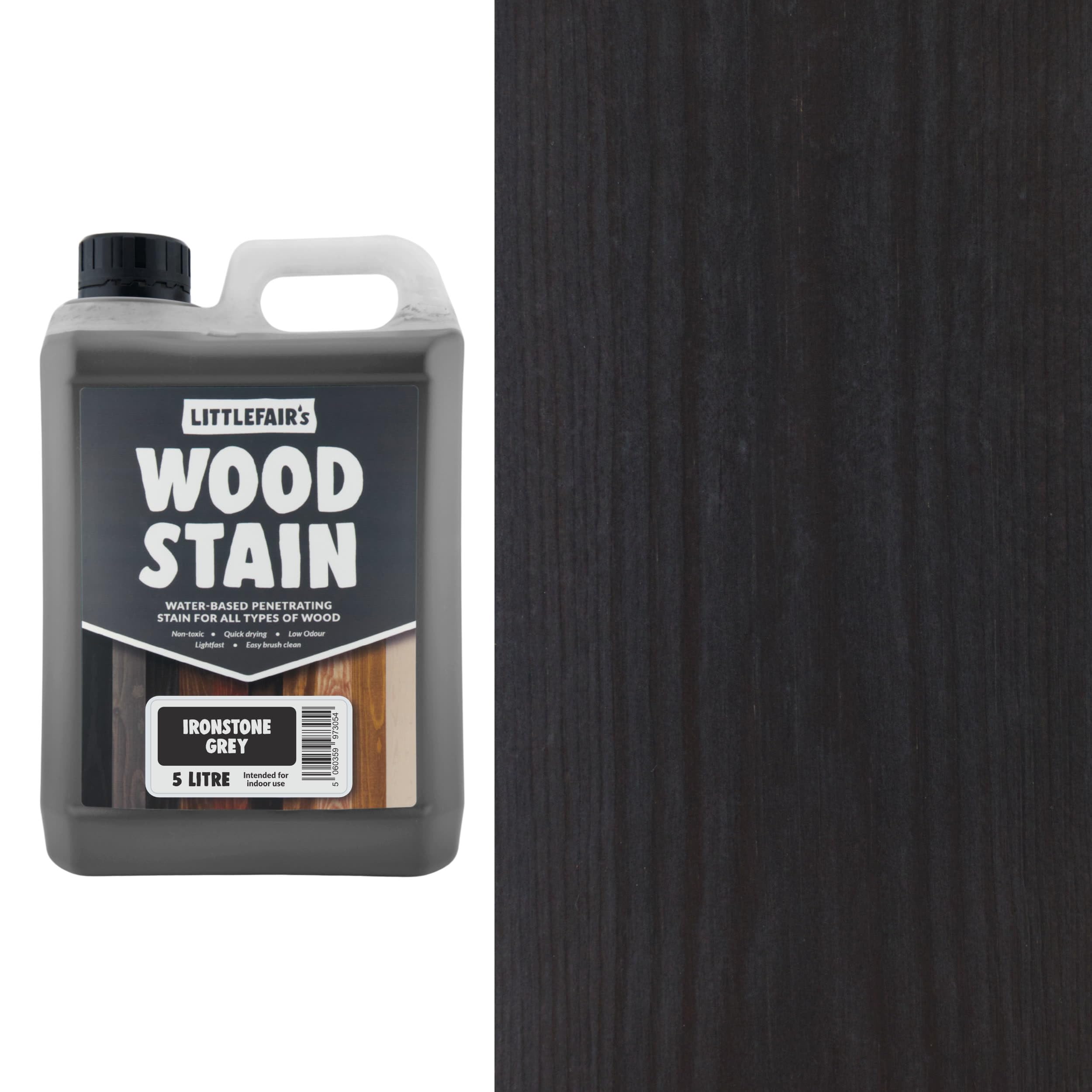 Littlefair's Wood Stain Water-Based - (Ironstone Grey) – Non-Toxic, Eco-Friendly & Quick Drying - Easy-to-Apply, Concentrated Formula for All Wood Types – 5 LTR