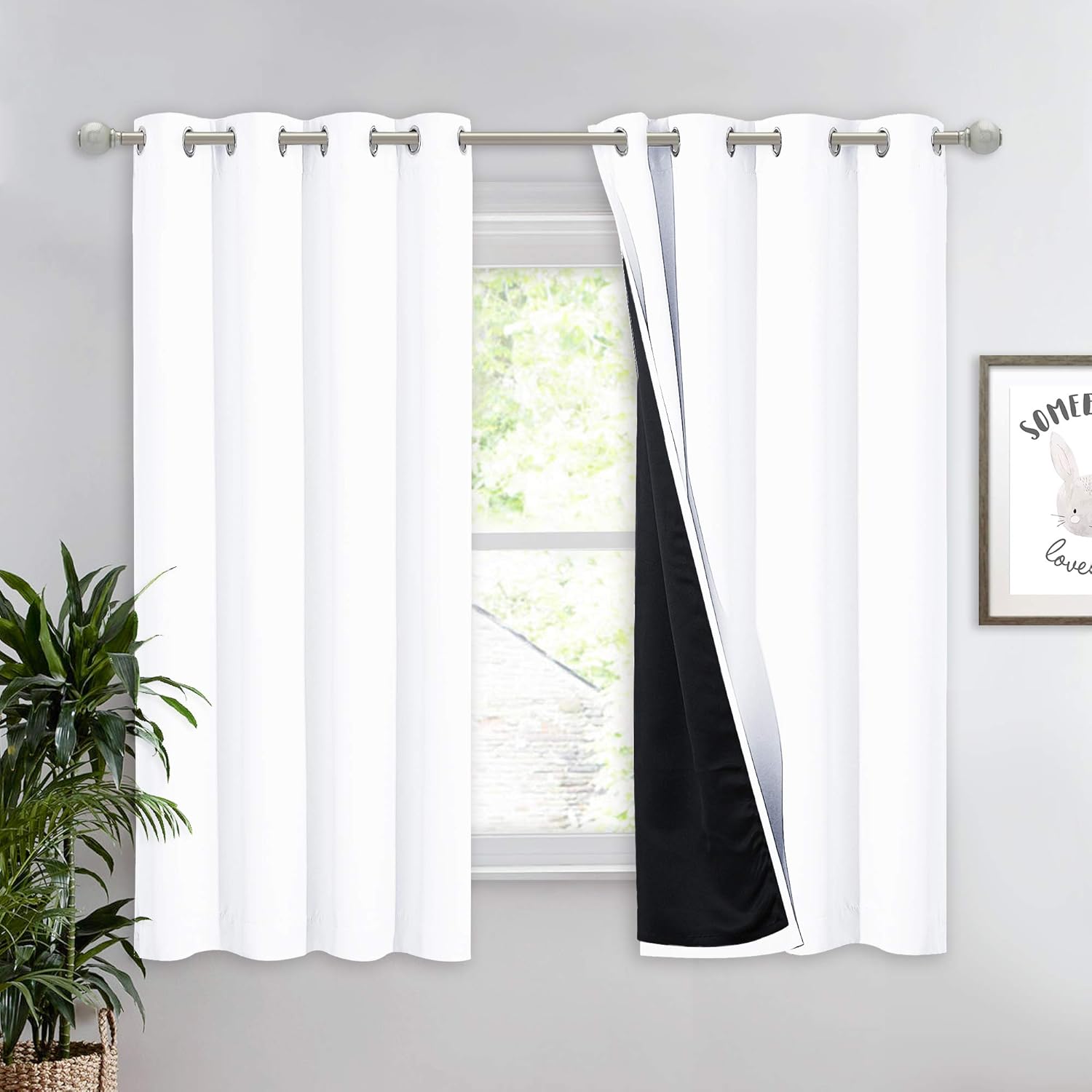 Window Treatments - NICETOWN White 100% Blackout Lined Curtain, 2 Thick Layers Completely Blackout Window Treatment Thermal Insulated Drape for Kitchen/Bedroom (1 PC, 52 inches Width x 63 inches Length Each Panel)