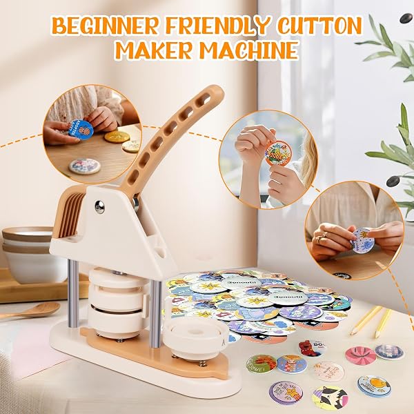BUTTON MAKER MACHINE,2.25INCH 100PCS PIN BADGE PRESS MACHINE BOTTOM COVERS WITH 100PCS CLEAR FILM & BUTTON PARTS & CIRCLE CUTTER, IDEAL DIY KIT FOR KIDS