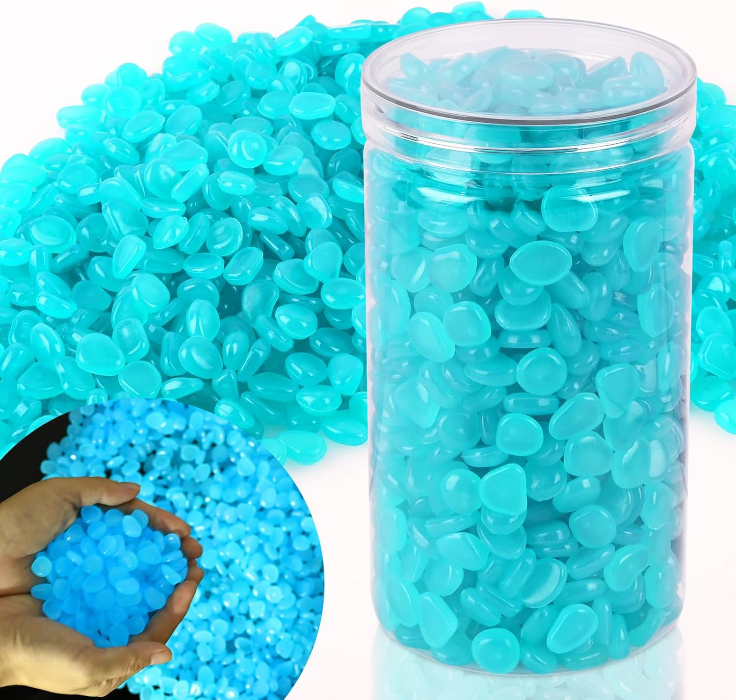 Hardscaping Materials - BokingOne 1000pcs Glow in The Dark Rocks Outdoor Decorations Stones Small Luminous Pebbles for Fish Tank Aquarium Lawn Patio Garden Indoor/Outdoor Decor and DIY Ideas -Light Blue
