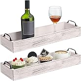2 Pack Rustic Wooden Serving Trays with Handles Farmhouse Rectangular Wood Decorative Trays Long Narrow Rustic Platter for Kitchen Bathroom Living Room Bedroom Farmhouse Decor