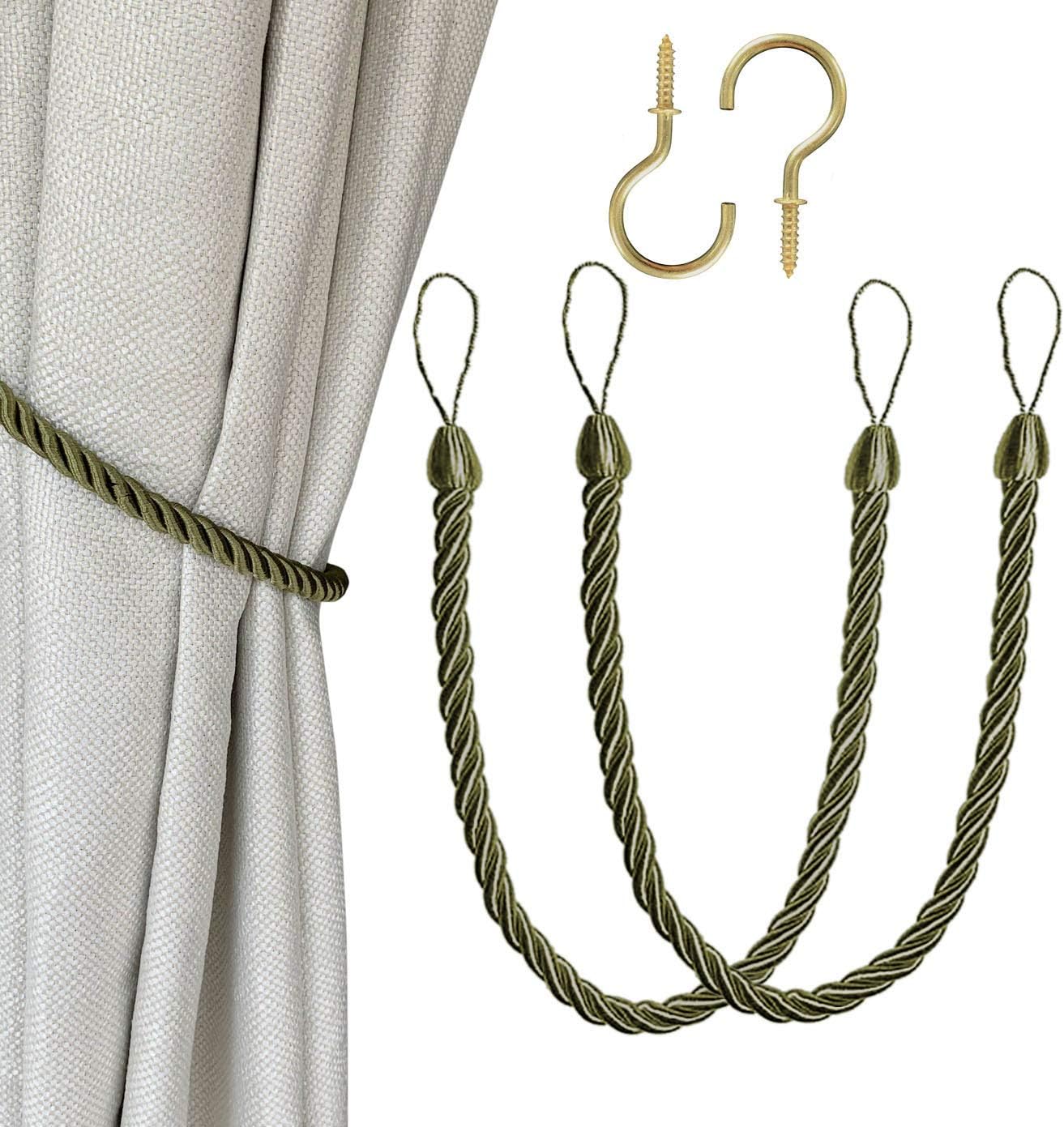 Melanovo Curtain Tiebacks with Hooks, Hand Knitting Rope