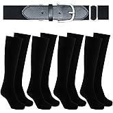 WYVAS Baseball or Softball Sock & Belt Set Elastic Socks & Adjustable Waist Belts 4 Pairs Football Baseball Socks with 1 Belt