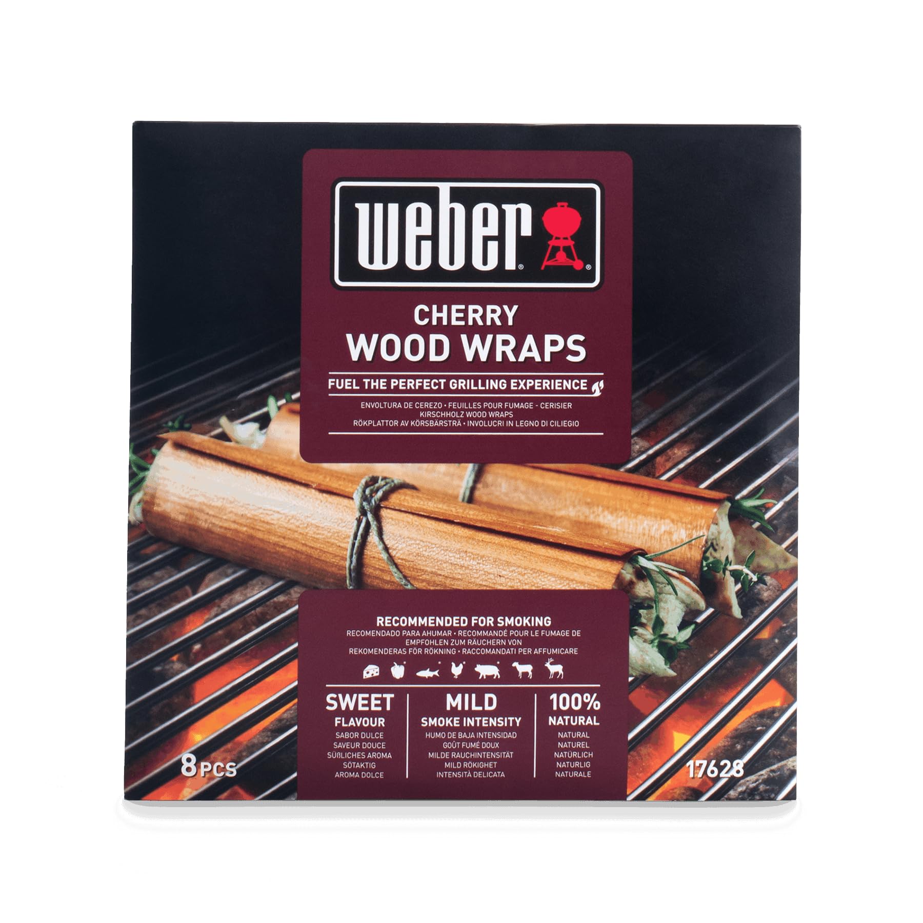 Weber Cherry Wood Wraps (8 Pieces) - thin, fine wraps made from cherry wood, for wrapping grill food, delicate smoke flavors, 100% natural wood (17628)