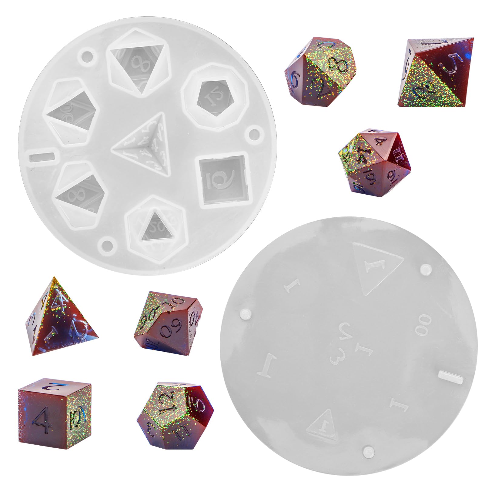 Resin Dice Mold, Silicone Integrated Dice Molds with 7 Cavities Polyhedral Dice Standard Sharp Edge DND Dice Mold for Making DIY Mould Dice Board Game