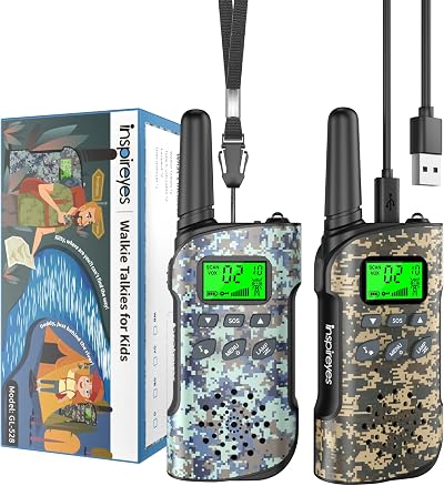 Inspireyes Kids Walkie Talkies 2-Pack Rechargeable Camouflage Long Range 3 Miles