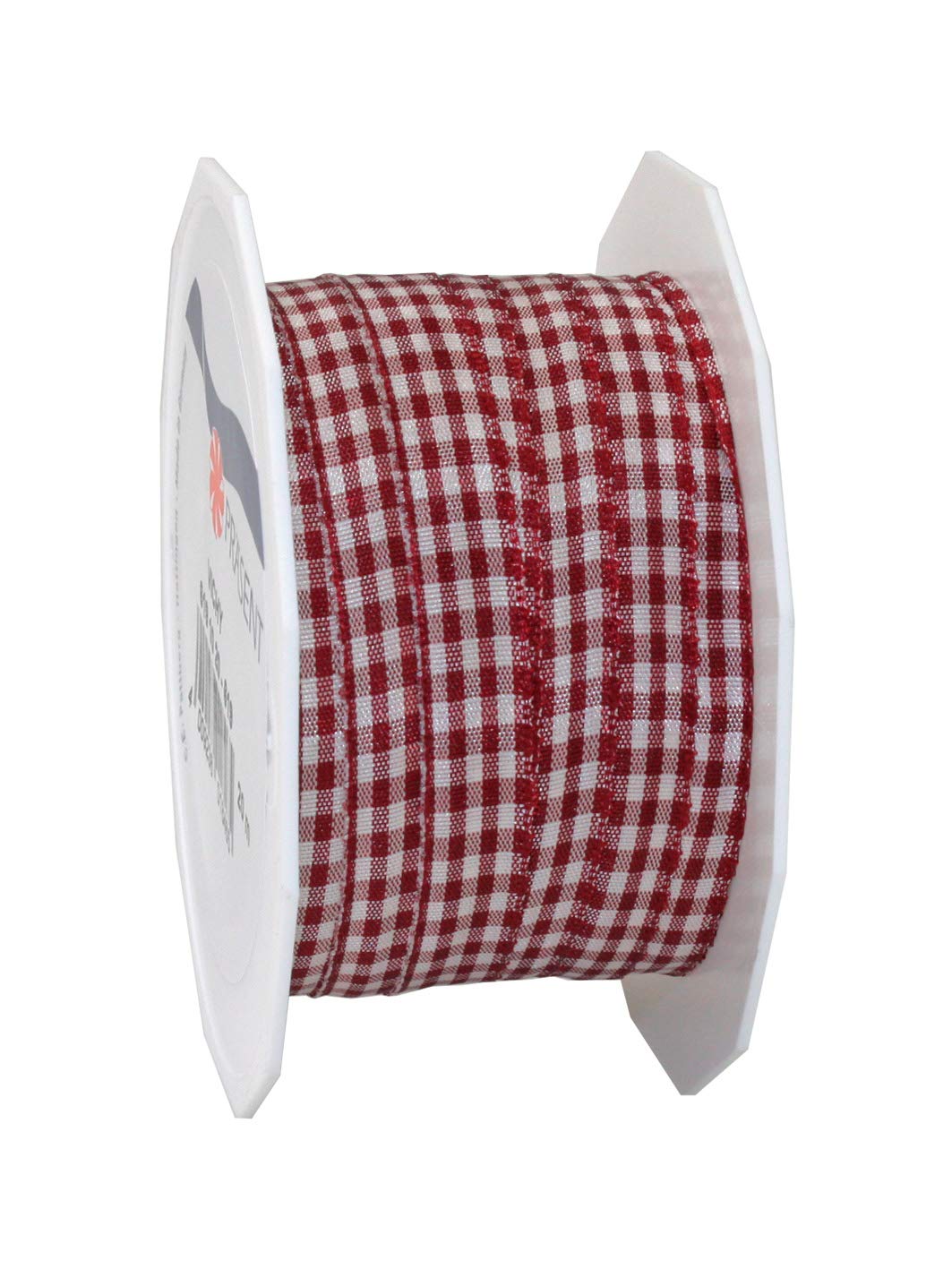 Präsent - Vichy Wired Ribbon Bordeaux-Cream 10 mm Width, 20 m Length — image 1