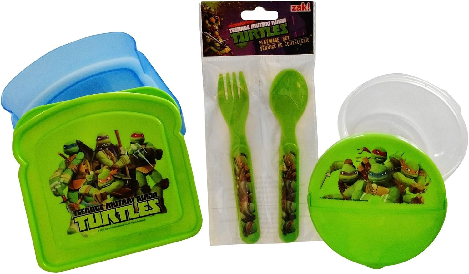 Teenage Mutant Ninja Turtles TMNT Reusable Sandwich Snack Storage Containers with Fork Spoon Flatware Set for Kids