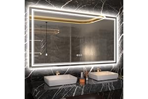 ISTRIPMF 60 x 36 Inch LED Bathroom Mirror with Lights, Large Led Vanity Mirror,Backlit and Front Lighted Bathroom Mirror for Wall,Anti-Fog, 3 Colors Dimmable, Memory,ETL Listed