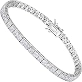 Kose 925 Sterling Silver Bracelets for Women and Men | Princess and Round Cut 3mm Cubiz Zironia Classic Tennis Bracelet | Size 6.5-8 inches