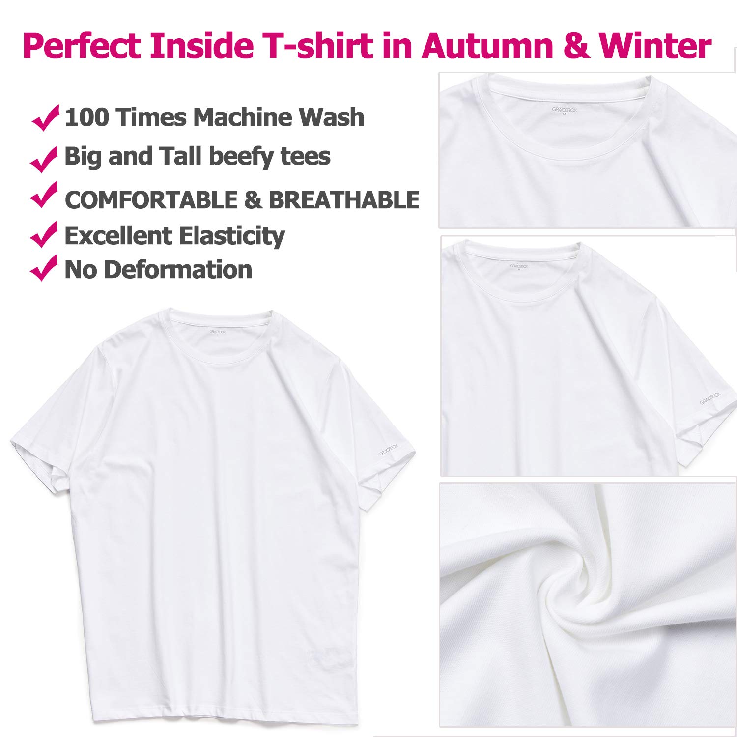 GRACEBOX Men\'s Short Sleeve Tee Slim-Fit 100% Cotton Crew&Round Neck T-Shirts Casual Tops for Men