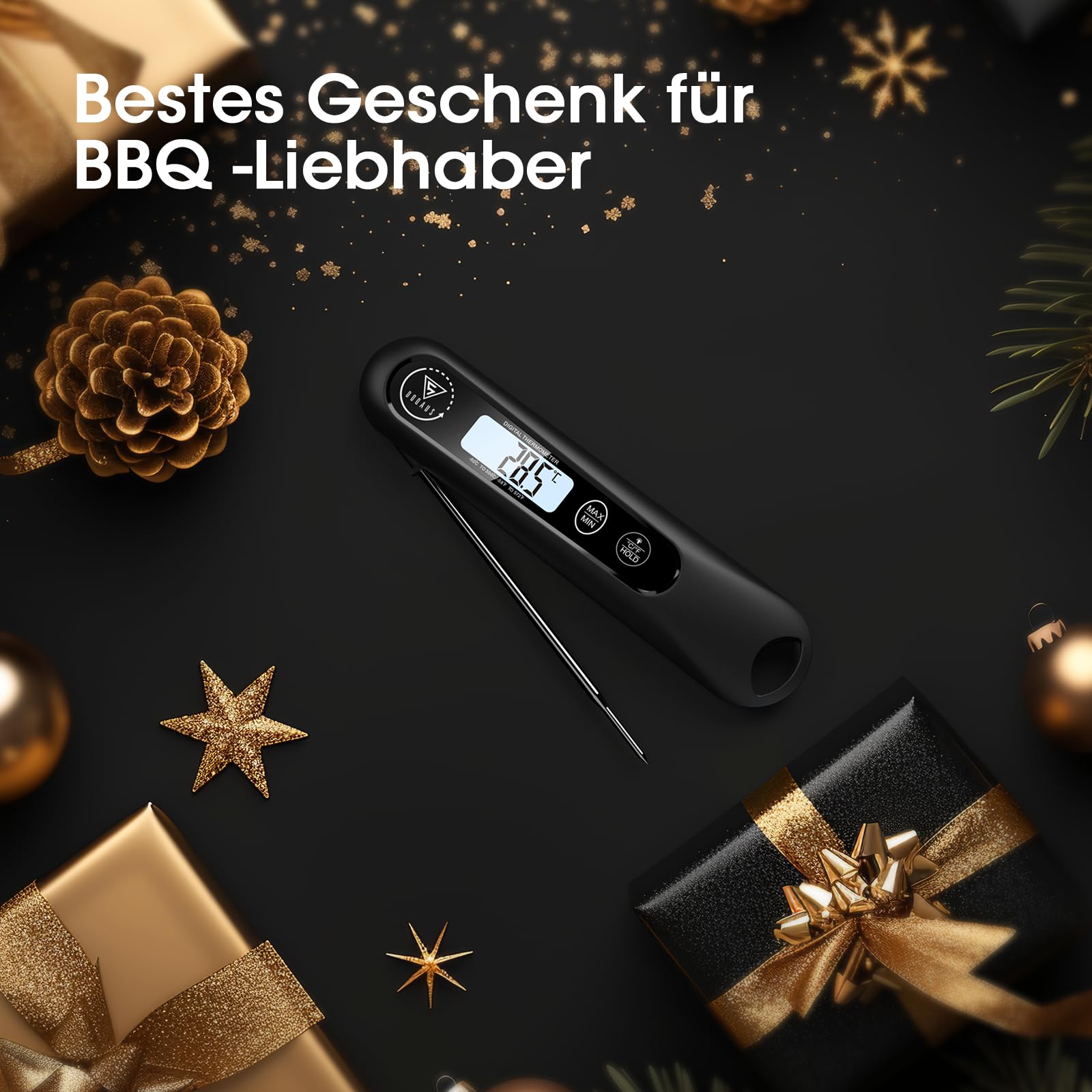 DOQAUS Fleischthermometer Bratenthermometer Thermometer Kochen Backthermometer Weinthermometer Digitale Küchenthermometer 3s Schnelle Reaktion, und LCD Bildschirm, Auto ON/Off -Schwarz 7