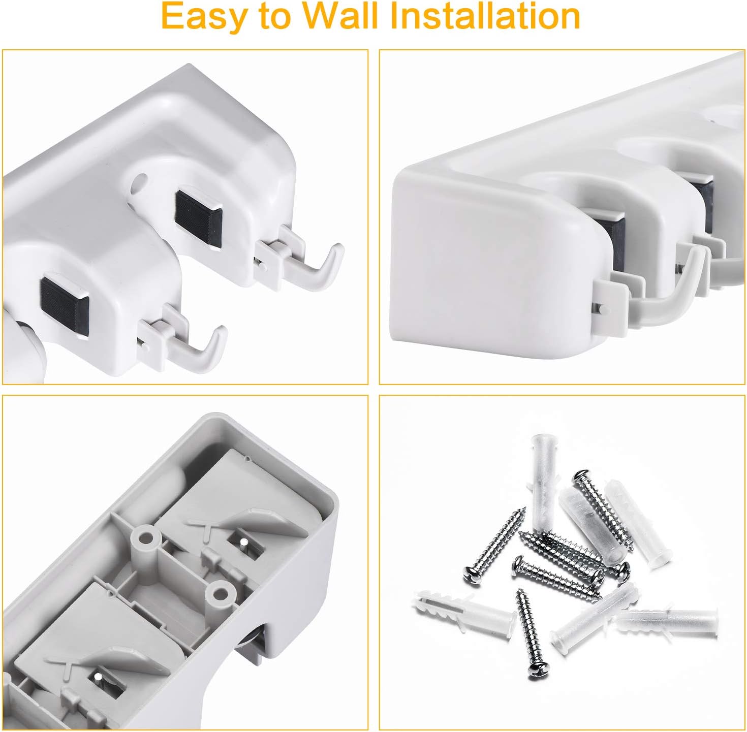 Mop Broom Holder, Wall Mounted Commercial Organizer Storage Rack for Garden Tools, Kitchen, Garage and Laundry [5 Slots with 6 Hooks]: Home Improvement